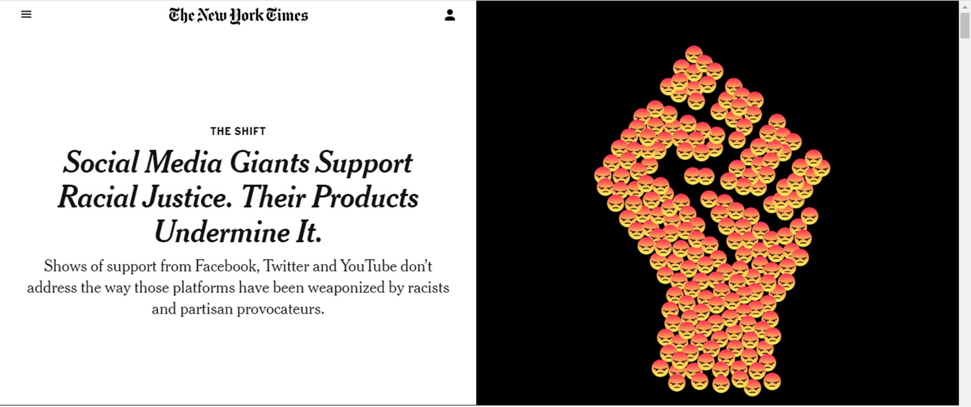 "Los gigantes de los medios sociales apoyan la justicia racial. Sus productos la socavan", The New York Times
