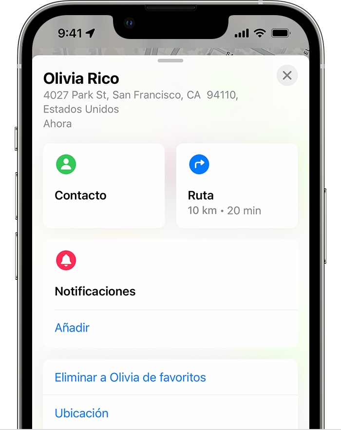 Si la función “Compartir mi ubicación” está activada, puede usar Buscar para compartir la ubicación con amigos, familiares y contactos desde el iPhone, el iPad o el iPod touch.