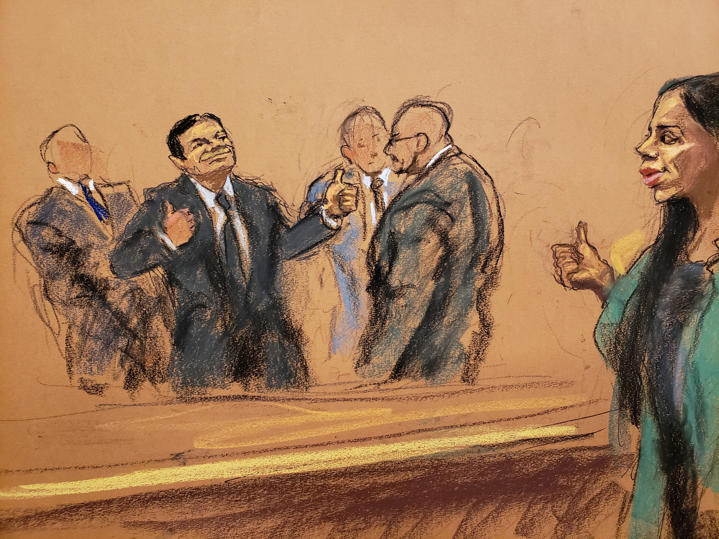 La despedida de Emma Coronel y el Chapo tras el veredicto que lo sentenció de por vida en EEUU, en febrero de 2019 (Reuters)