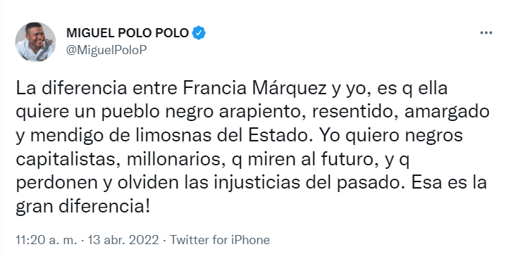 Miguel Polo Polo parle du revenu de solidarité de France Márquez.  Capture d'écran