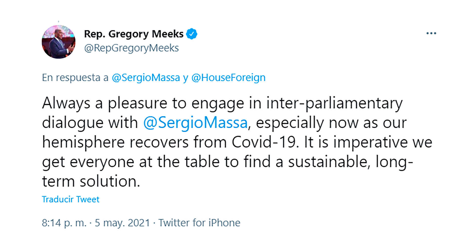 Gregory Meeks dialogó con Massa 