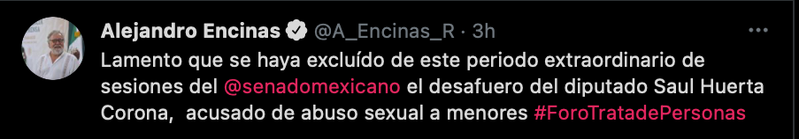 Alejandro Encinas se mostró molesto con los legisladores de Morena por no privilegiar un tema tan sensible ante la ciudadanía (Foto: captura de pantalla de Twitter @A_Encinas_R)