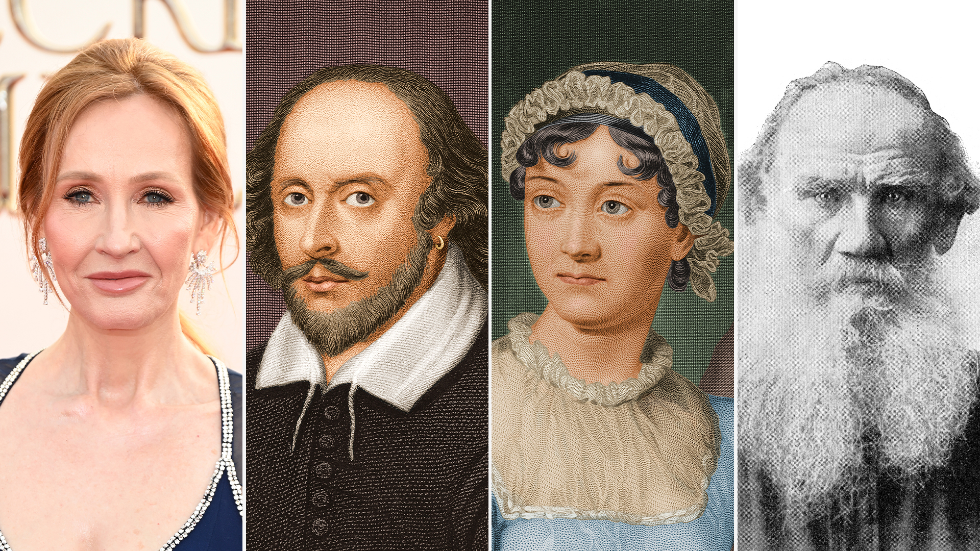 J.K. Rowling, William Shakespeare, Jane Austen y León Tolstoi: cuatro referentes de la creación literaria más canónica.