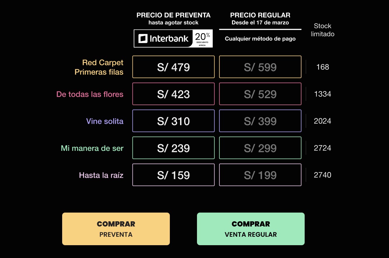 Prices for the Natalia Lafourcade concert.  (Joinnus)