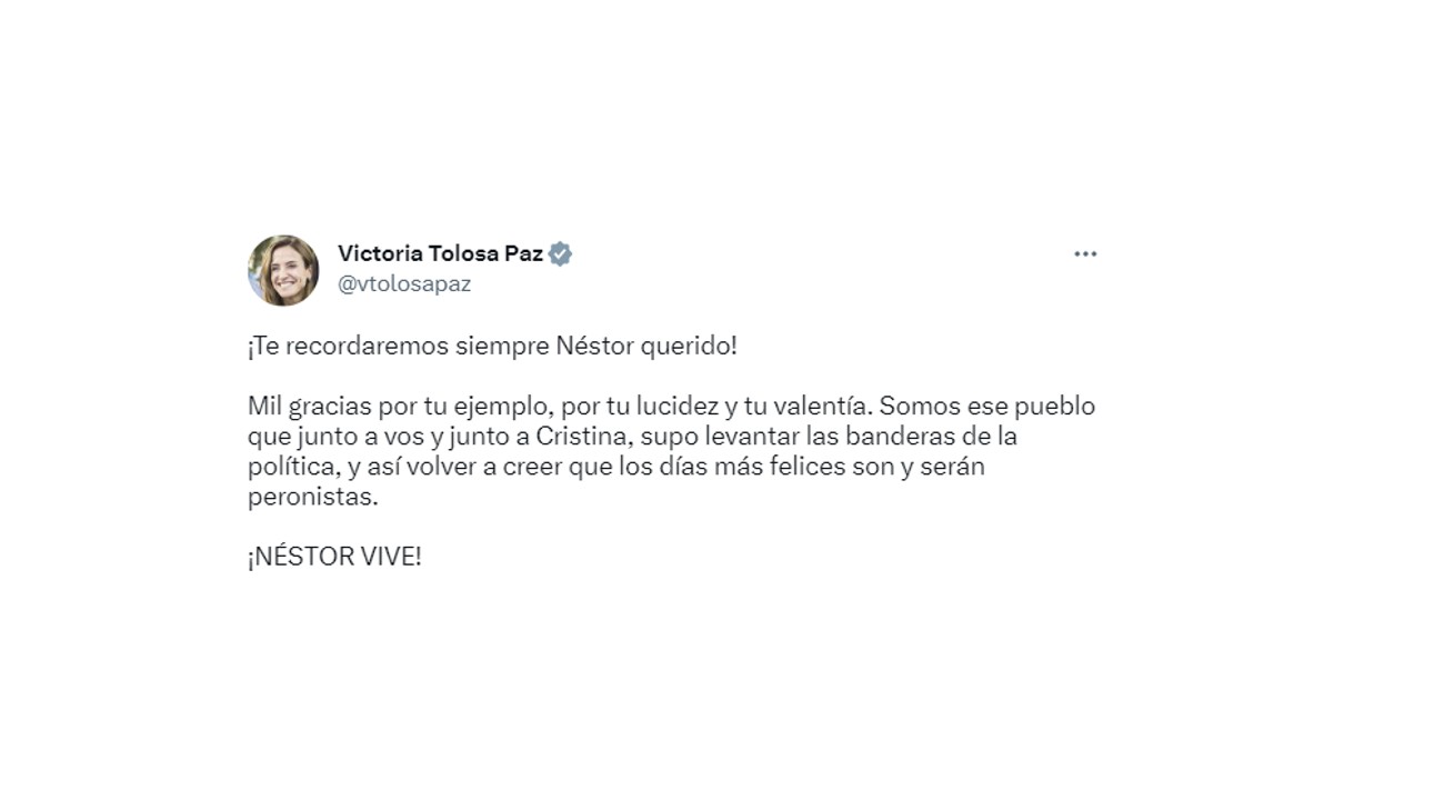 El mensaje de Victoria Tolosa Paz