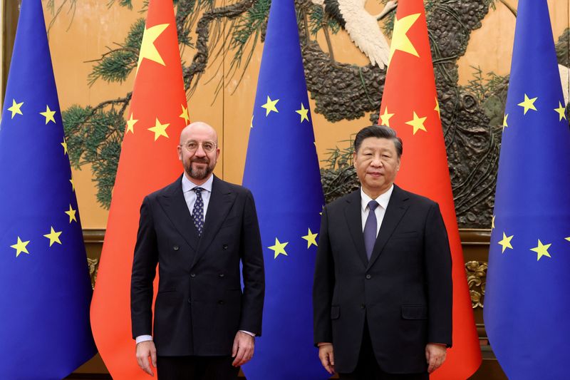 El presidente del Consejo Europeo, Charles Michel, asiste a una reunión con el presidente chino, Xi Jinping, en el Gran Salón del Pueblo en Pekín, China. 1 de diciembre de 2022. Unión Europea/Handout vía REUTERS