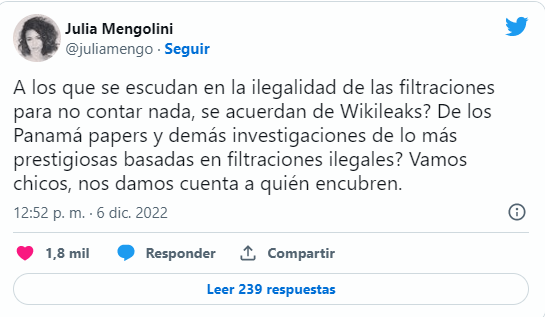 La reacción de Julia Mengolini tras la condena a Cristina Fernández  (Foto: Twitter)