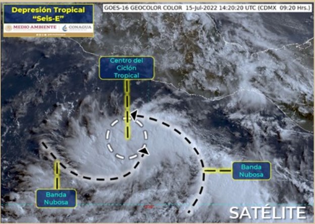 Depresión tropical Tres-E en el Pacífico mexicano y probable desarrollo. Foto: @conagua_clima