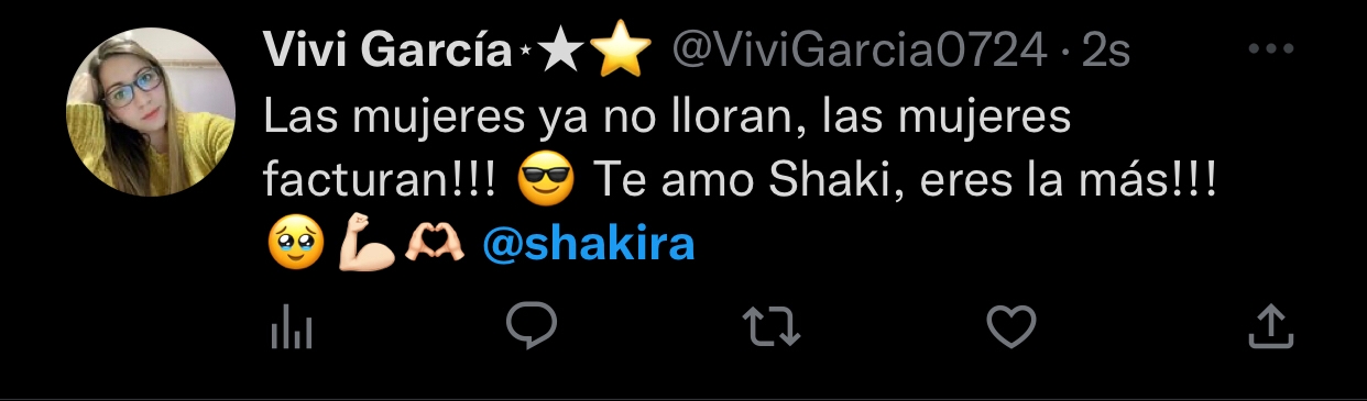 Reacciones a la letra de la canción entre Shakira y Bizarrap, en la que menciona que las mujeres ya no lloran, ahora facturan. @ViviGarcia0724/Twitter