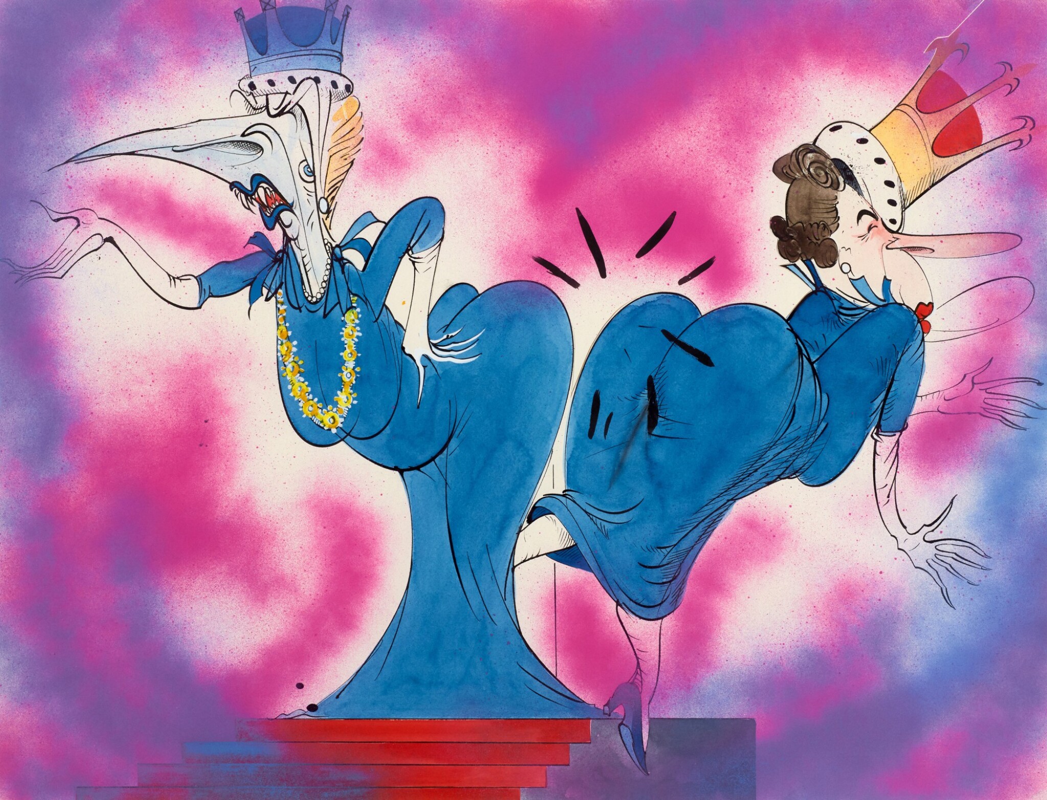 Famosa ilustración de la confrontación entre las dos damas del poder en Gran Bretaña. Obra de Gerald Scarfe vendida a precio récord en Sothesby de Nueva York.