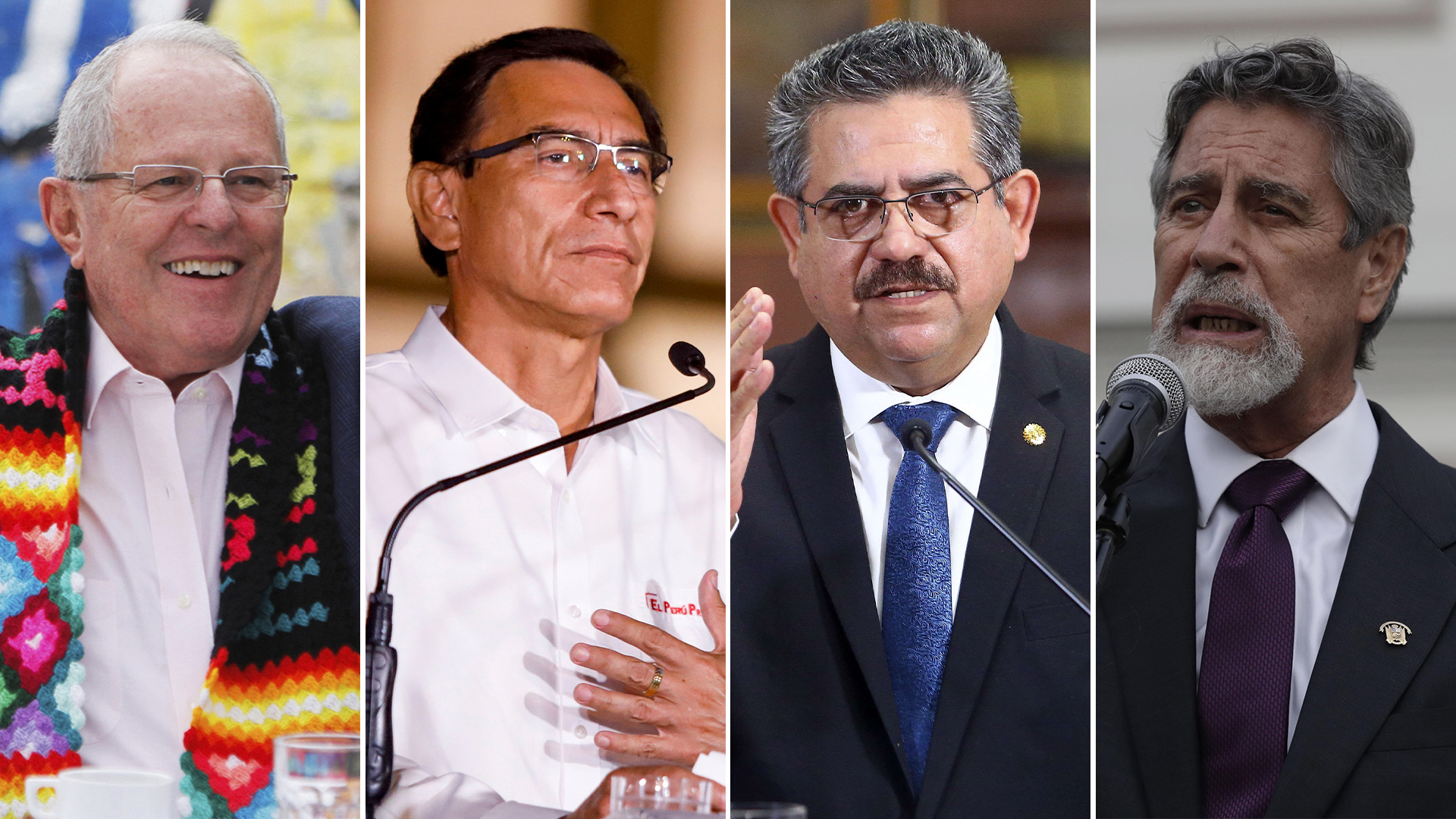 Cuatro mandatarios en un solo período presidencial (2016-2021): Pedro Pablo Kuczynski, Martín Vizcarra, Manuel Merino y Francisco Sagasti 