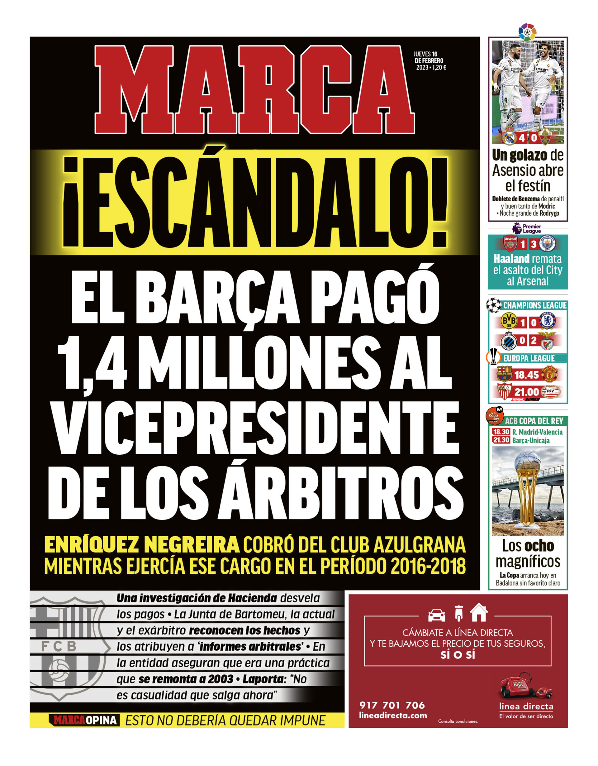 La tapa del diario MARCA sobre el escándalo del FC Barcelona. 