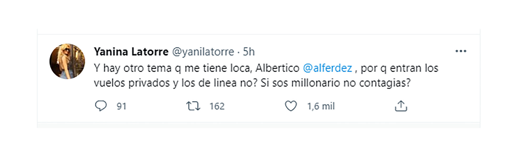 Yanina Latorre comenzó descargando su furia contra Alberto Fernández en Twitter