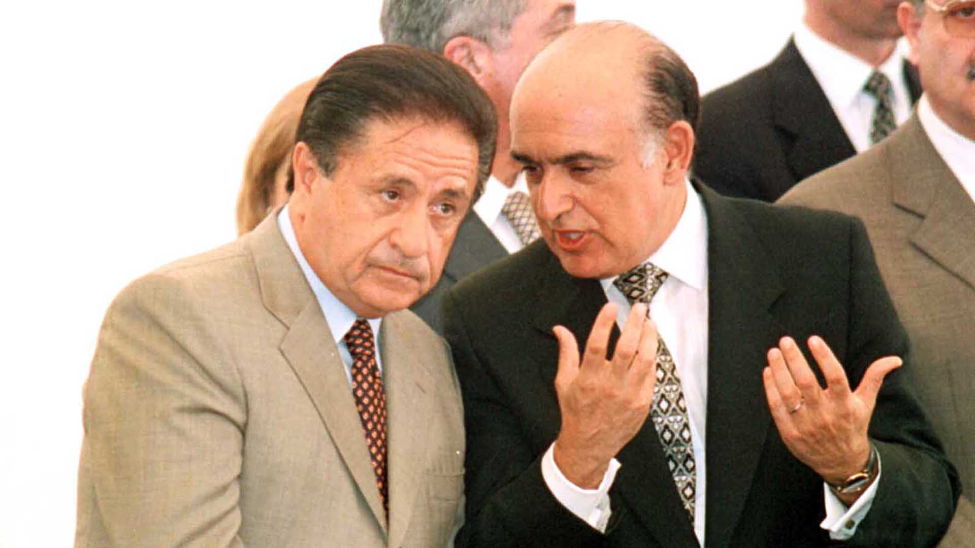 Cuando sucedieron los asesinatos de Kosteki y Santillán, el presidente era Eduardo Duhalde. Aquí, con su entonces canciller, Carlos Ruckauf 
Foto: NA/JUAN VARGAS
