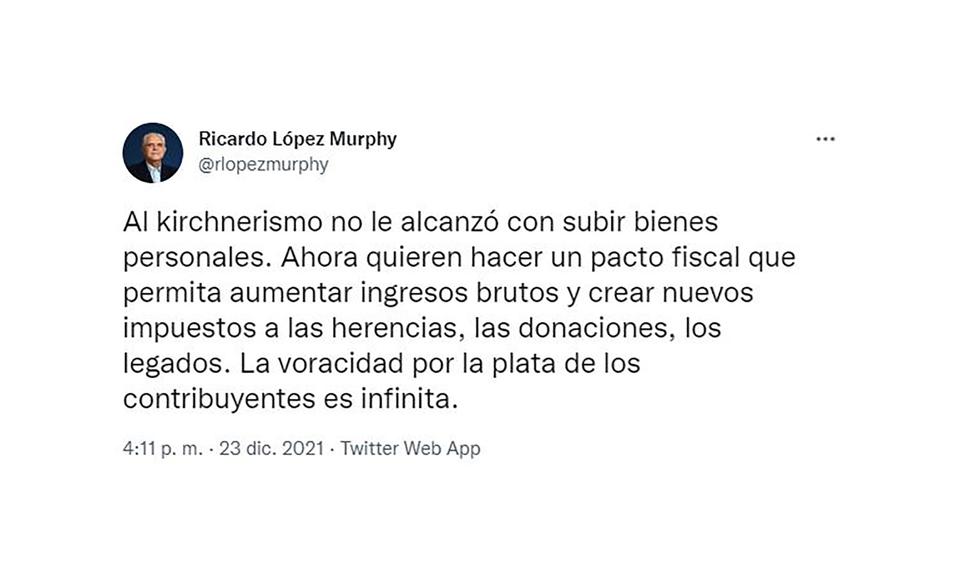 El tuit de López Murphy contra la "voracidad fiscal"
