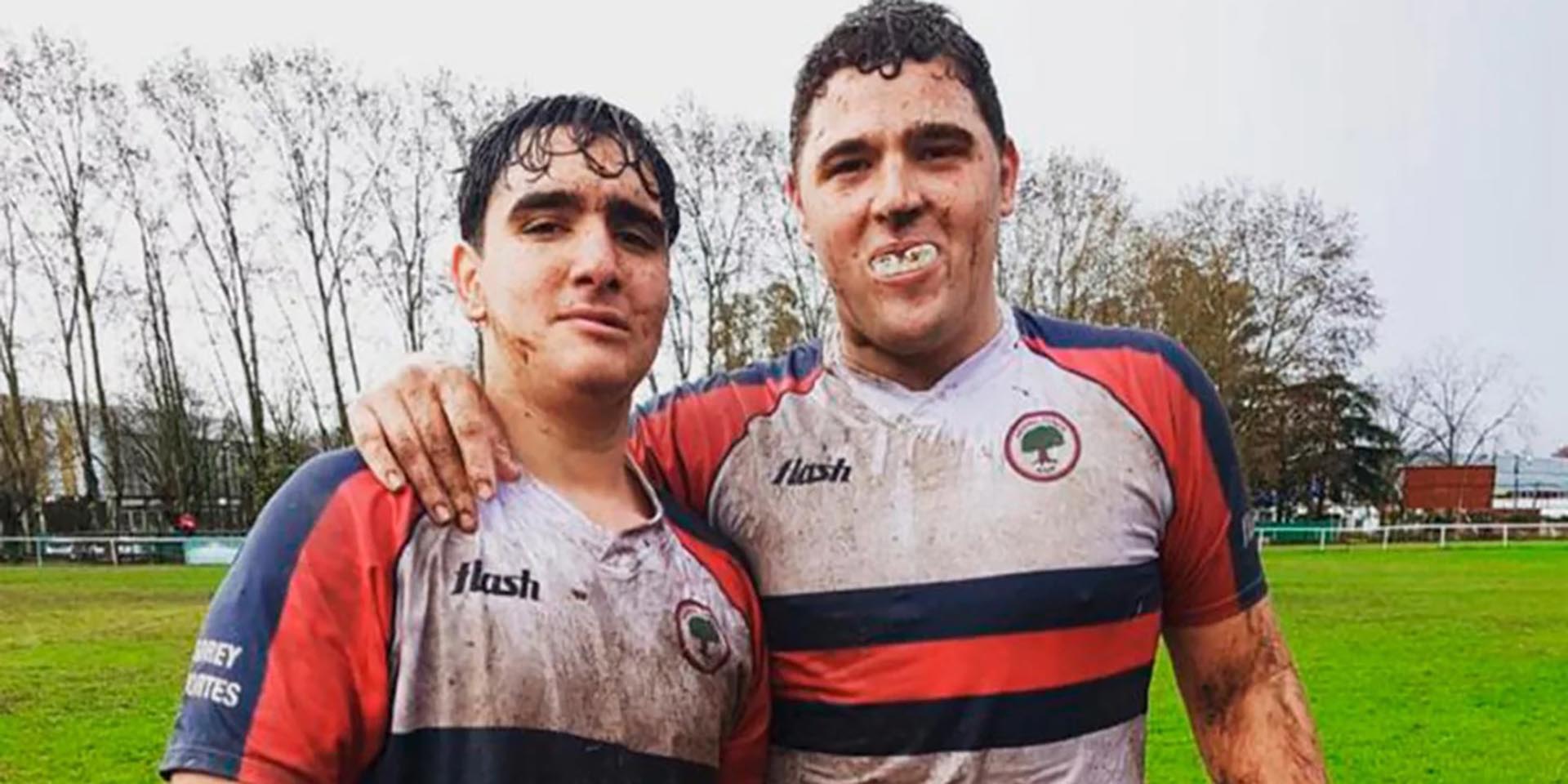 Ciro y Lucas Pertossi, luego de un partido de rugby.