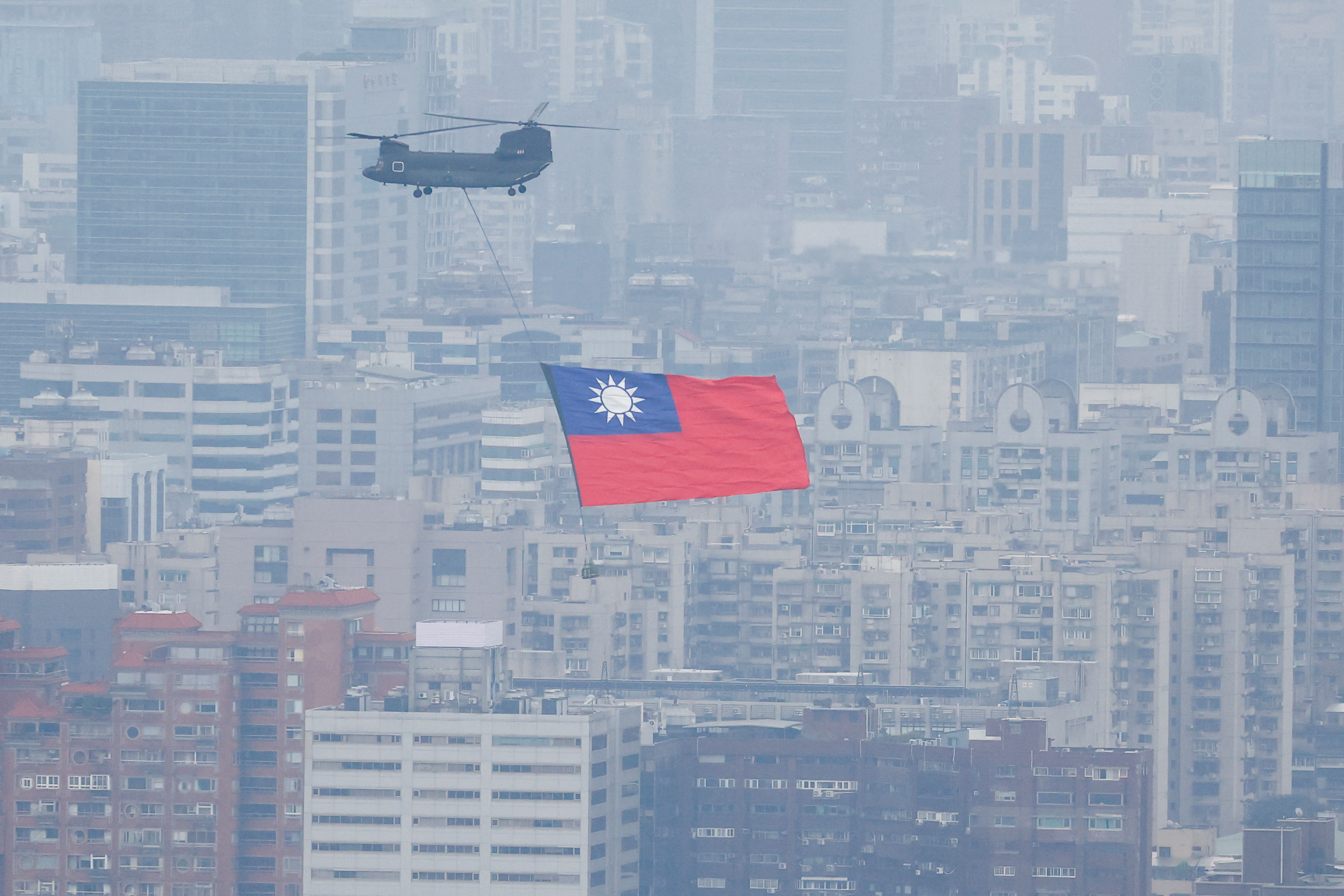 The Taiwanese flag over Taipei during the National Day celebration (REUTERS/Carlos Garcia Rawlins)