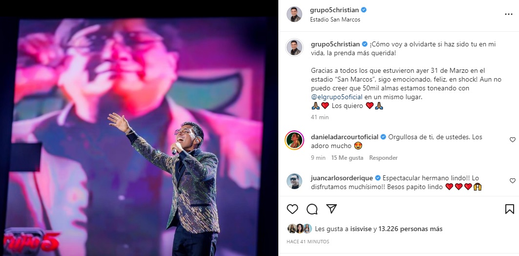 Christian Yaipén y su mensaje en su cuenta de Instagram.