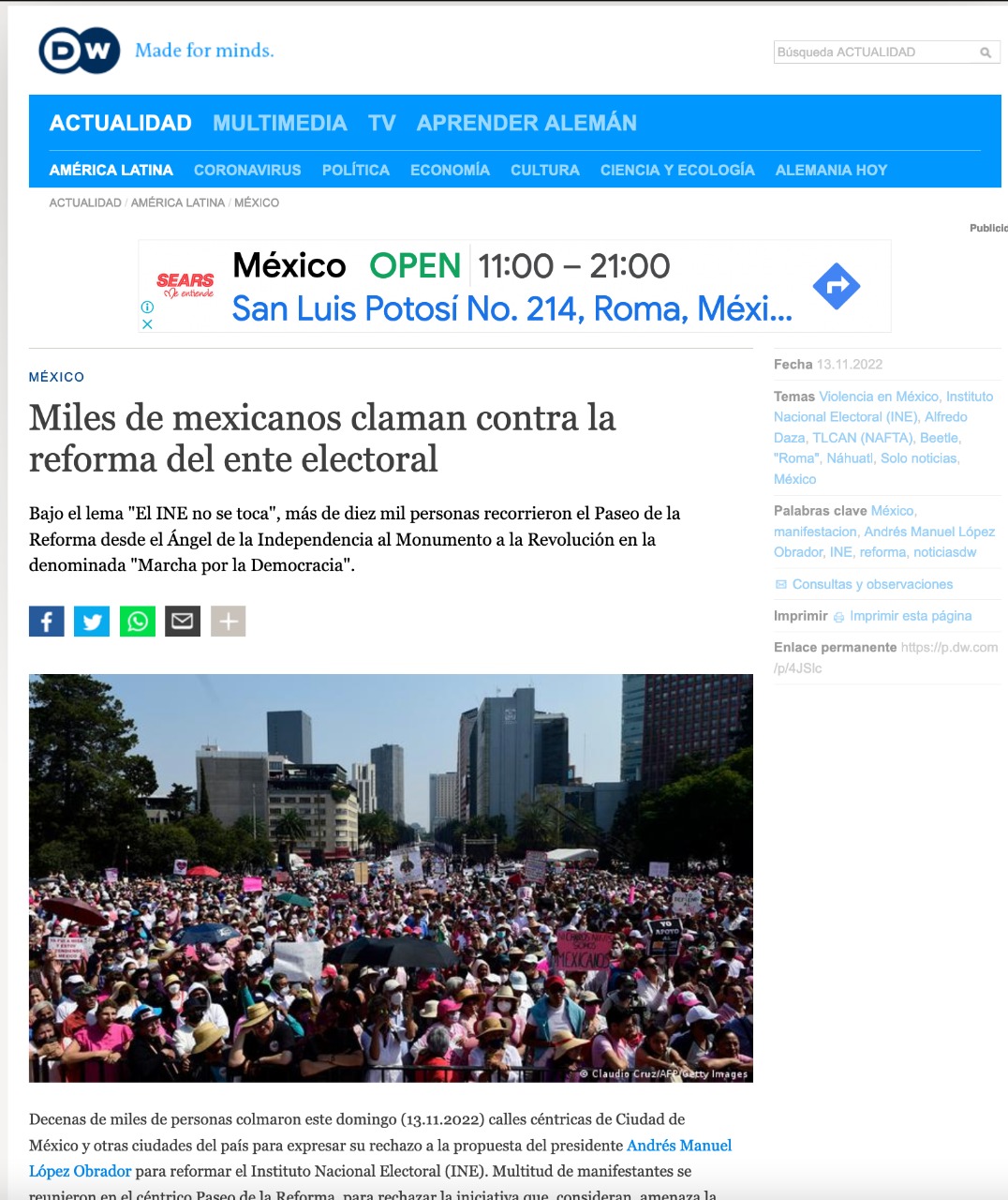 Las Portadas Del Mundo Ante La Marcha En Defensa Del Sistema Electoral Mexicano Infobae