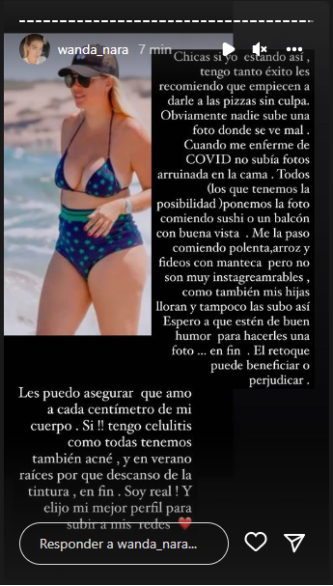 El texto que publicó Wanda Nara sobre sus fotos en bikini, donde le recomendó a sus seguidoras que coman pizza