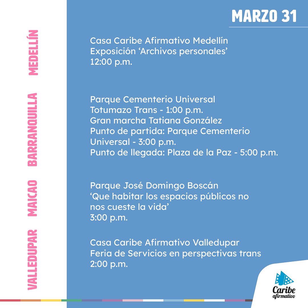 En Medellín las actividades iniciarán desde la 1:00 p. m. en el parque cementerio Universal. @Caribeafirmativ/Twitter