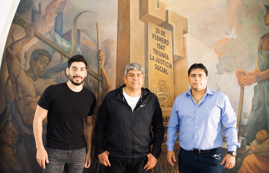 Una de las reuniones de Pablo Moyano en la CGT: con su hermano Facundo y el dirigente petrolero y diputado nacional Claudio Vidal