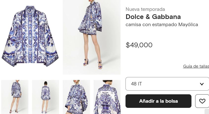 Esta blusa tiene el mismo costo en la página oficial de Dolce & Gabbana (Captura de pantalla/Farfetch)