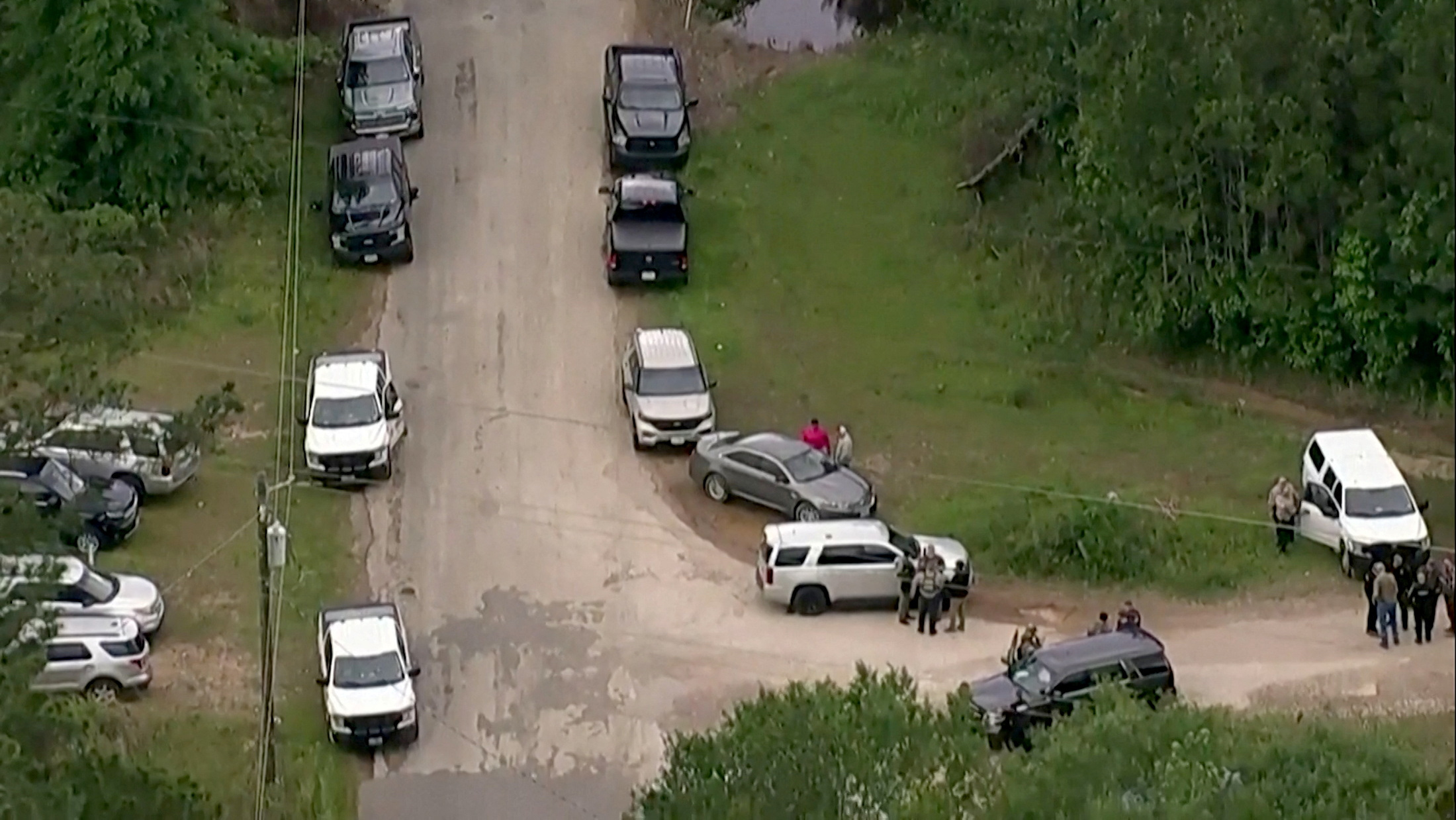 An aerial view shows the wooded area where a search is being conducted for Francisco Oropeza, 38,  who police say shot dead five neighbors in Cleveland, Texas, U.S. April 29, 2023 in a still image from video.   ABC affiliate KTRK via REUTERS NO RESALES. NO ARCHIVES. MANDATORY CREDIT