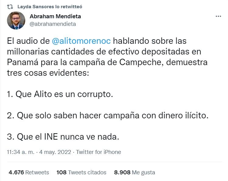 Abraham Mendieta indicó que el audio sólo confirmó tres cosas (Foto: Twitter/@abrahamendieta)