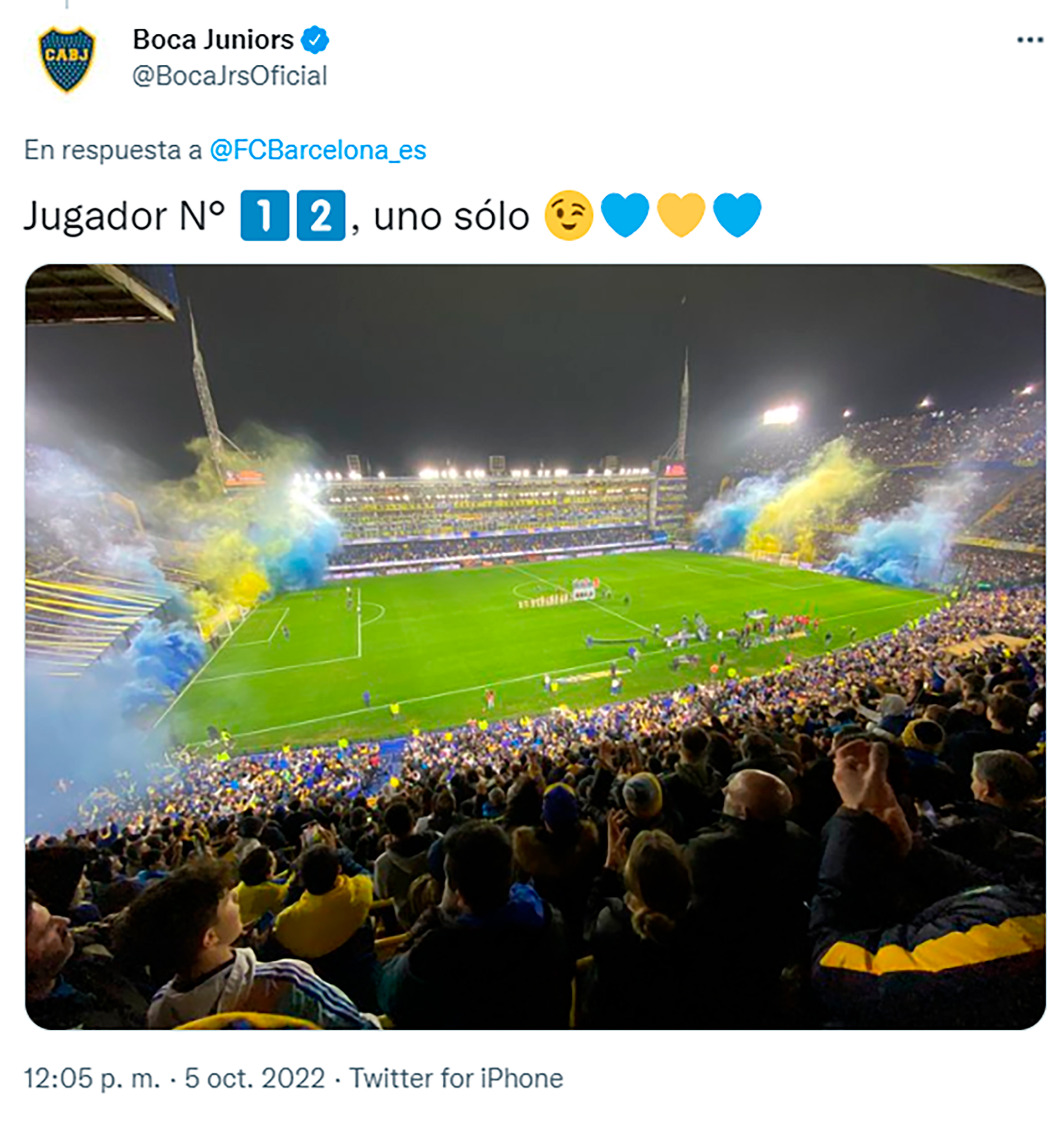 La respuesta de Boca Juniors al FC Barcelona en relación a una publicación sobre el Jugador número 12 (Twitter)