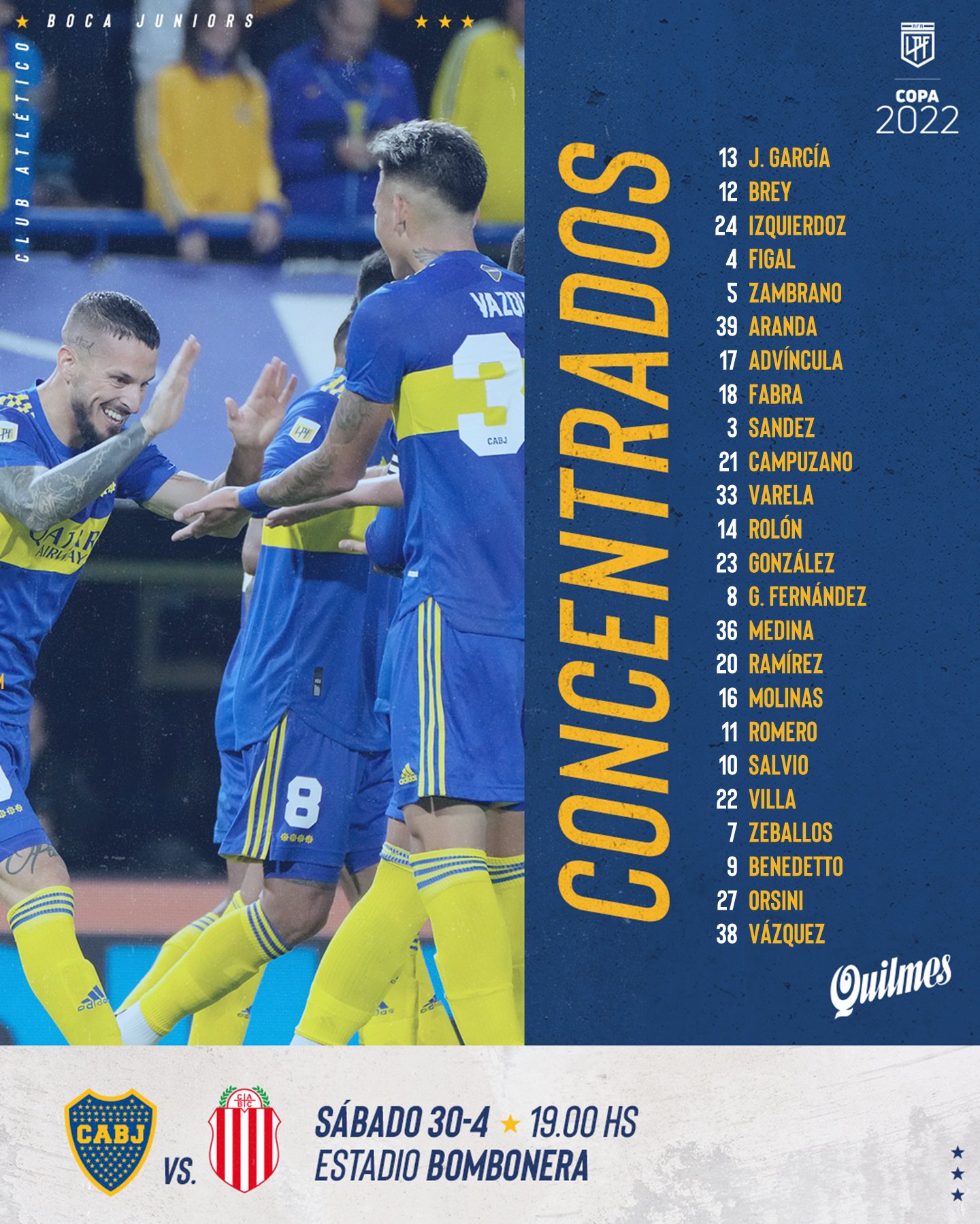 La lista de concentrados de Boca Juniors para recibir a Barracas Central