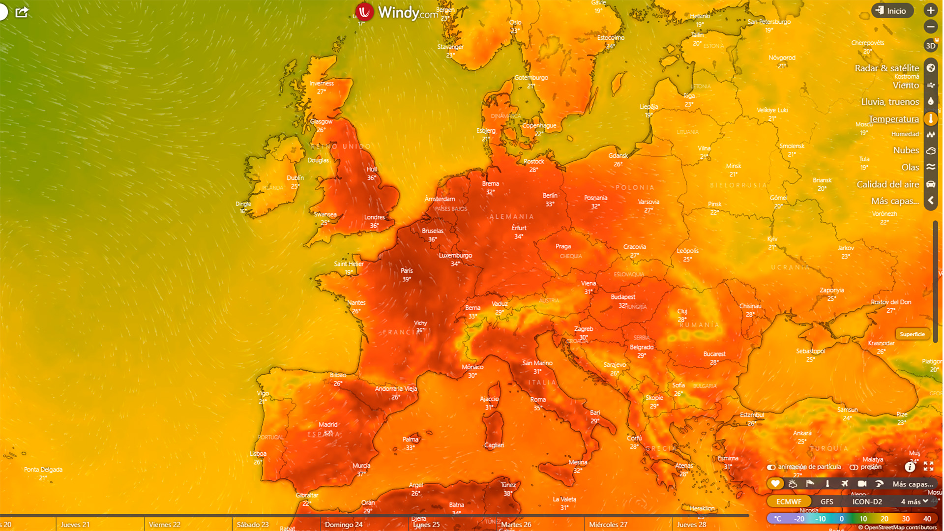 Aunque el Reino Unido se muestra como un epicentro apto para el estudio, toda Europa ya ha experimentado varias olas de calor este año