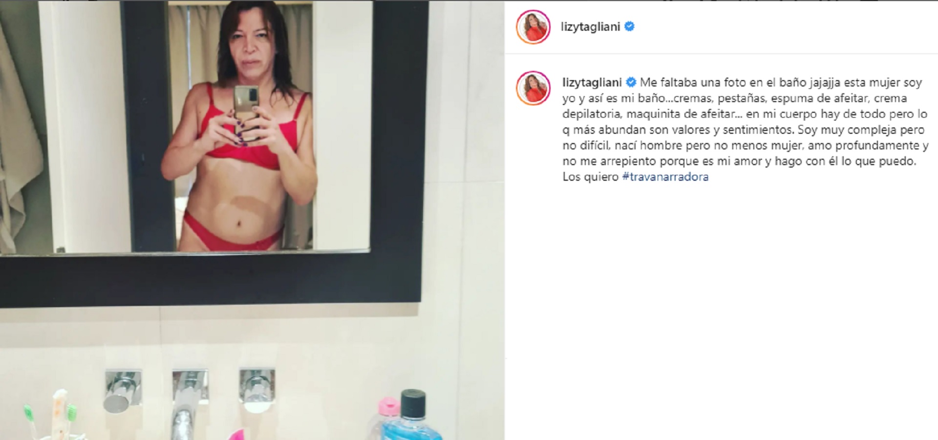 Lizy Tagliani compartió una selfie de su cuerpo con una profunda reflexión: “Esta mujer soy yo”