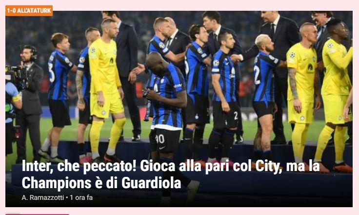 "Inter, qué pena. Juega a la par del City, pero la Champions es de Guardiola", La Gazzetta Dello Sport (Italia)