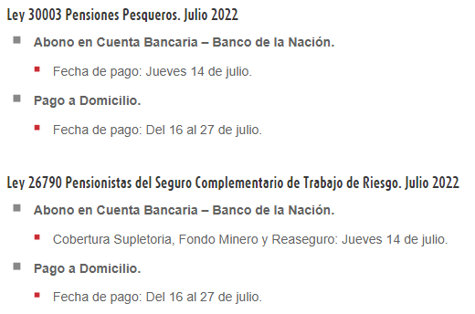 Pago de Pensiones de Julio 2022.