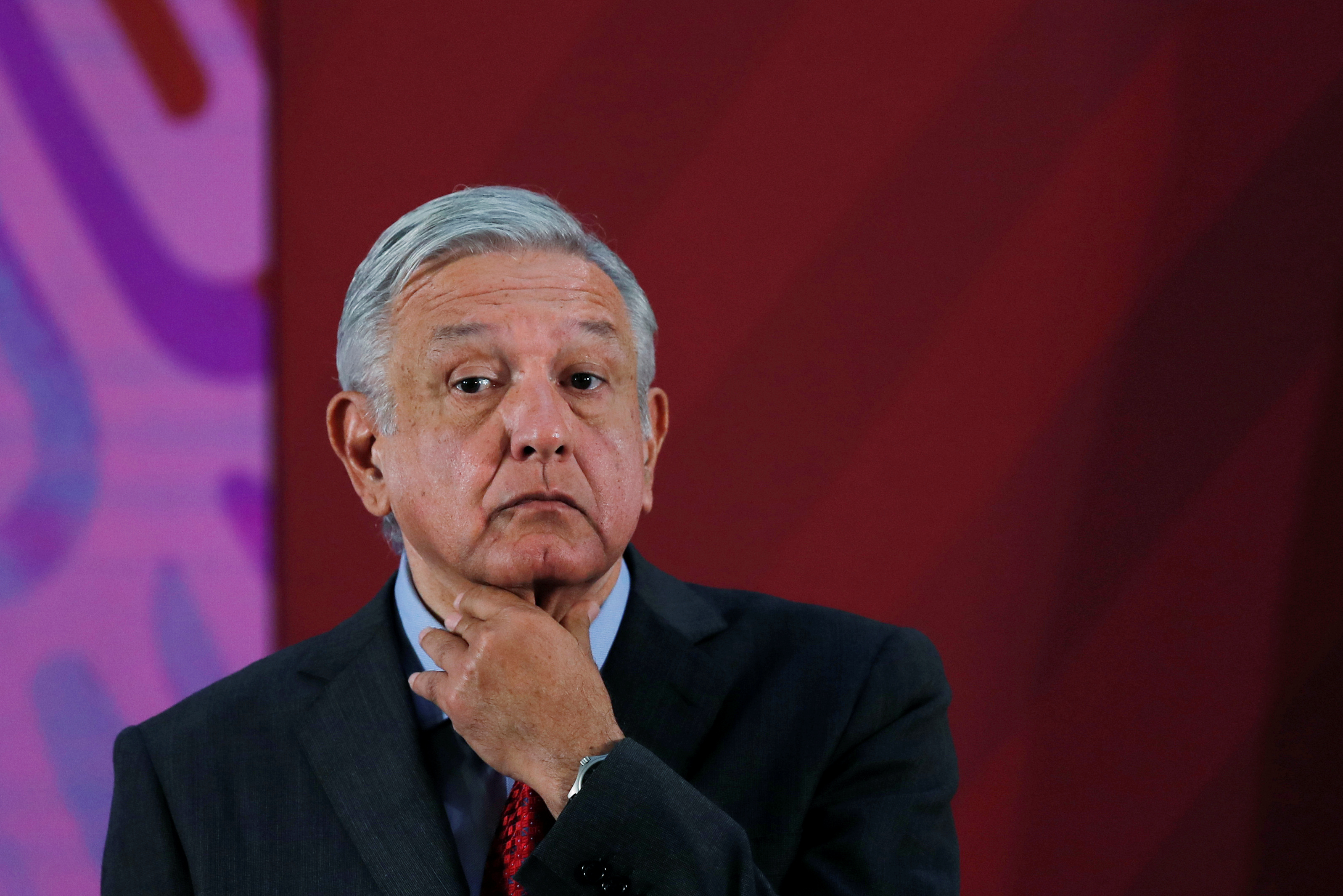 Mexico's President Andres Manuel Lopez Obrador gestures during the daily news conference at National Palace in Mexico City, Mexico November 12, 2019. REUTERS/Carlos Jasso
