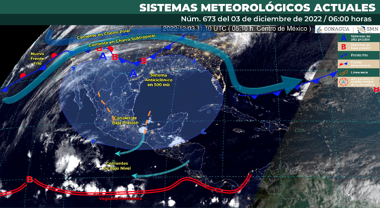 Clima en México para el 03 de diciembre de 2022. Foto: Conagua Clima