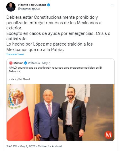 El ex presidente aseguró que la resolución de México para el país Centroamericano es un acto de traición a la patria. (Foto: captura de pantalla)