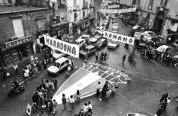 The streets of Naples full of fans celebrating and praising Maradona