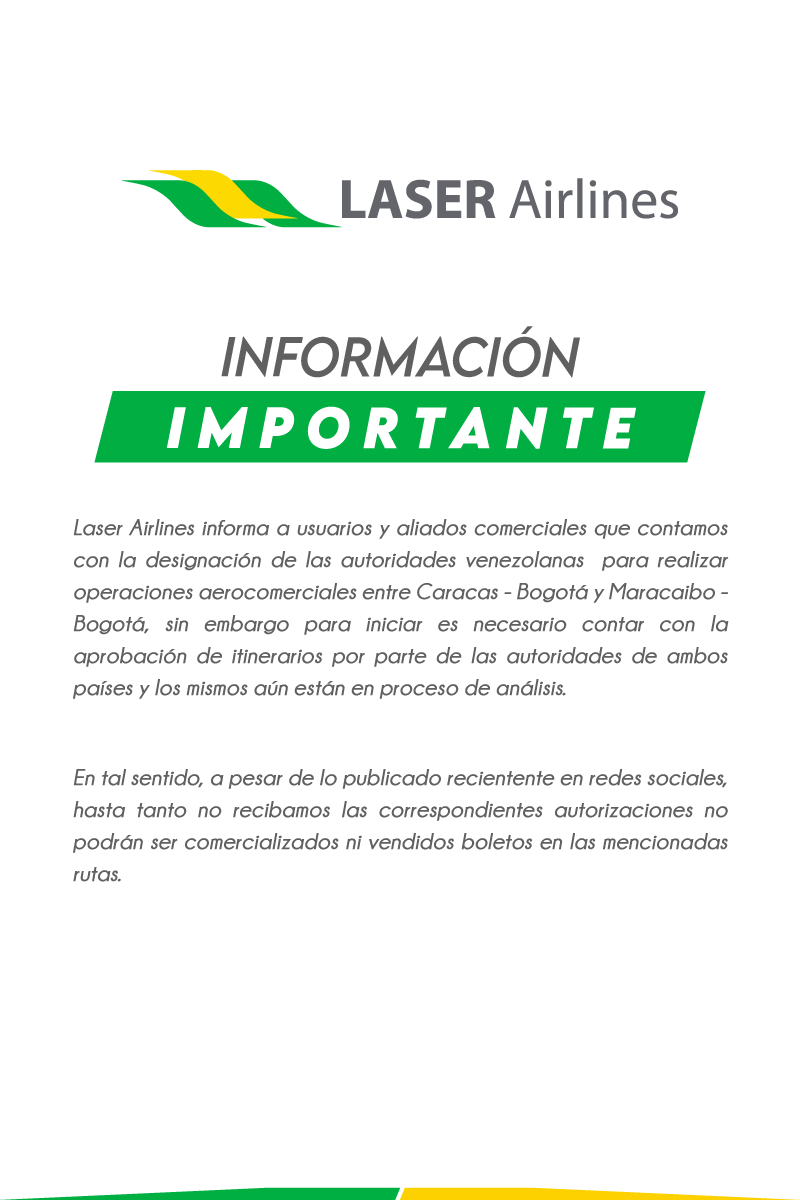 Comunicado de Laser Airlines sobre operaciones en Colombia