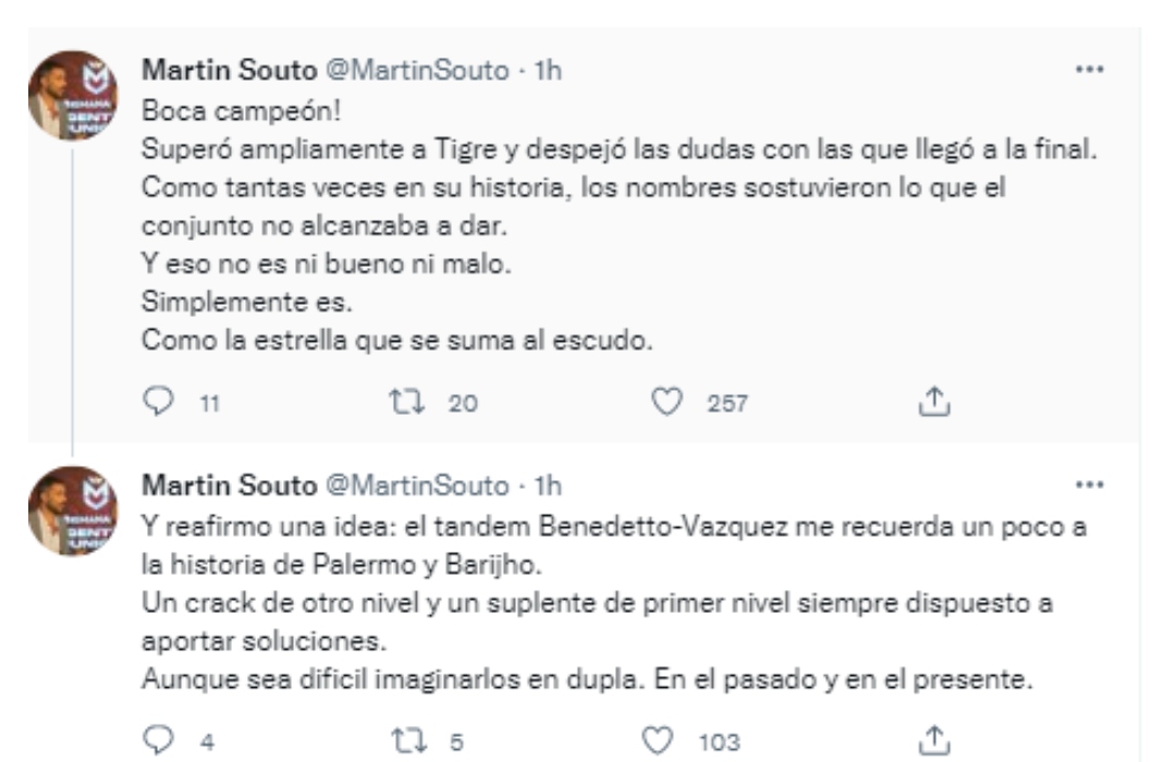 El análisis de Martín Souto tras el campeonato de Boca