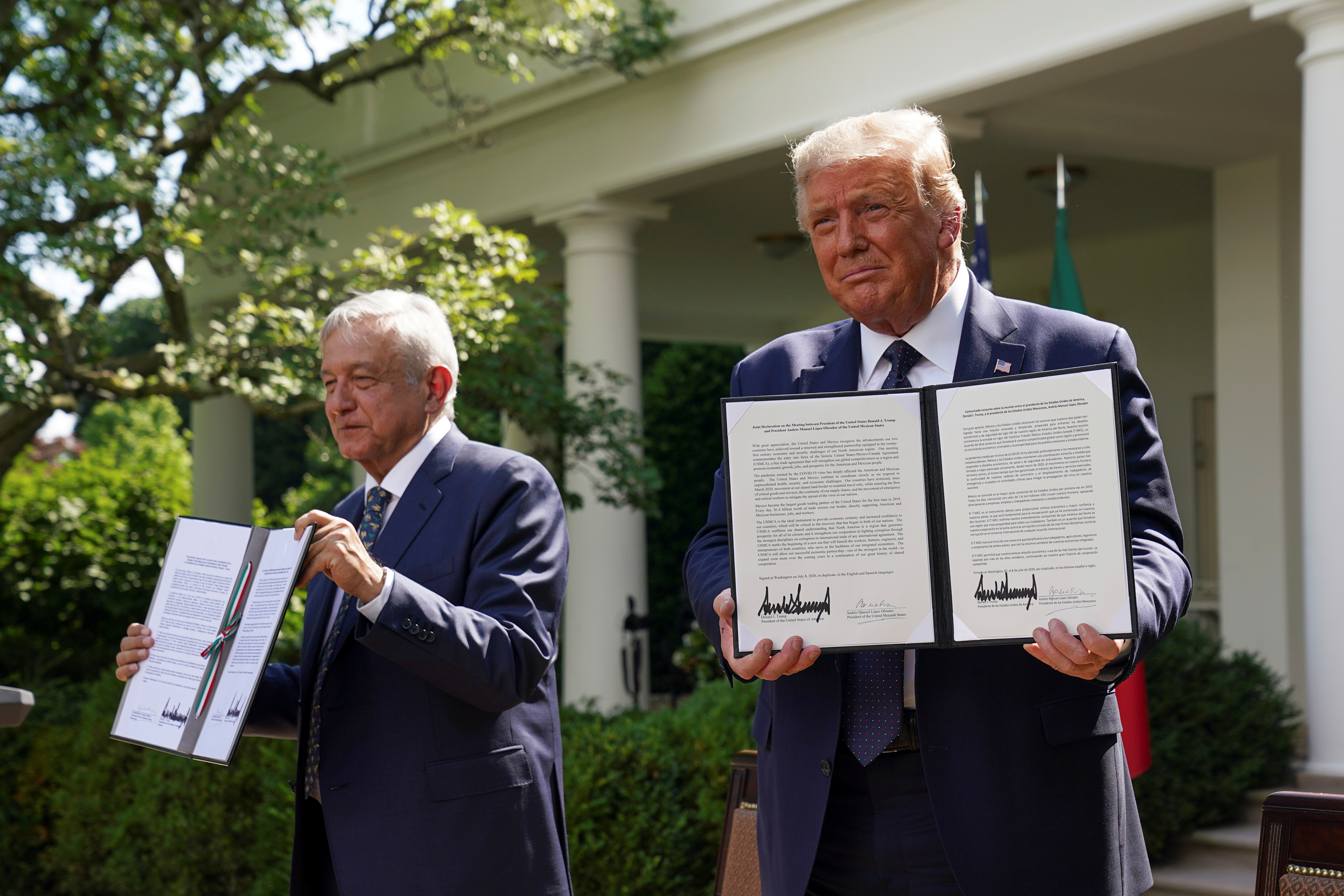 Ambos líderes políticos firmaron una declaración conjunta sobre el T-MEC y sin tocar temas de migración (Foto: Kevin Lamarque/ Reuters)