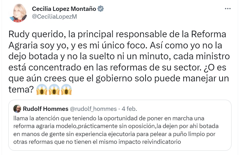 Tuit de la ministra de Agricultura, Cecilia López.