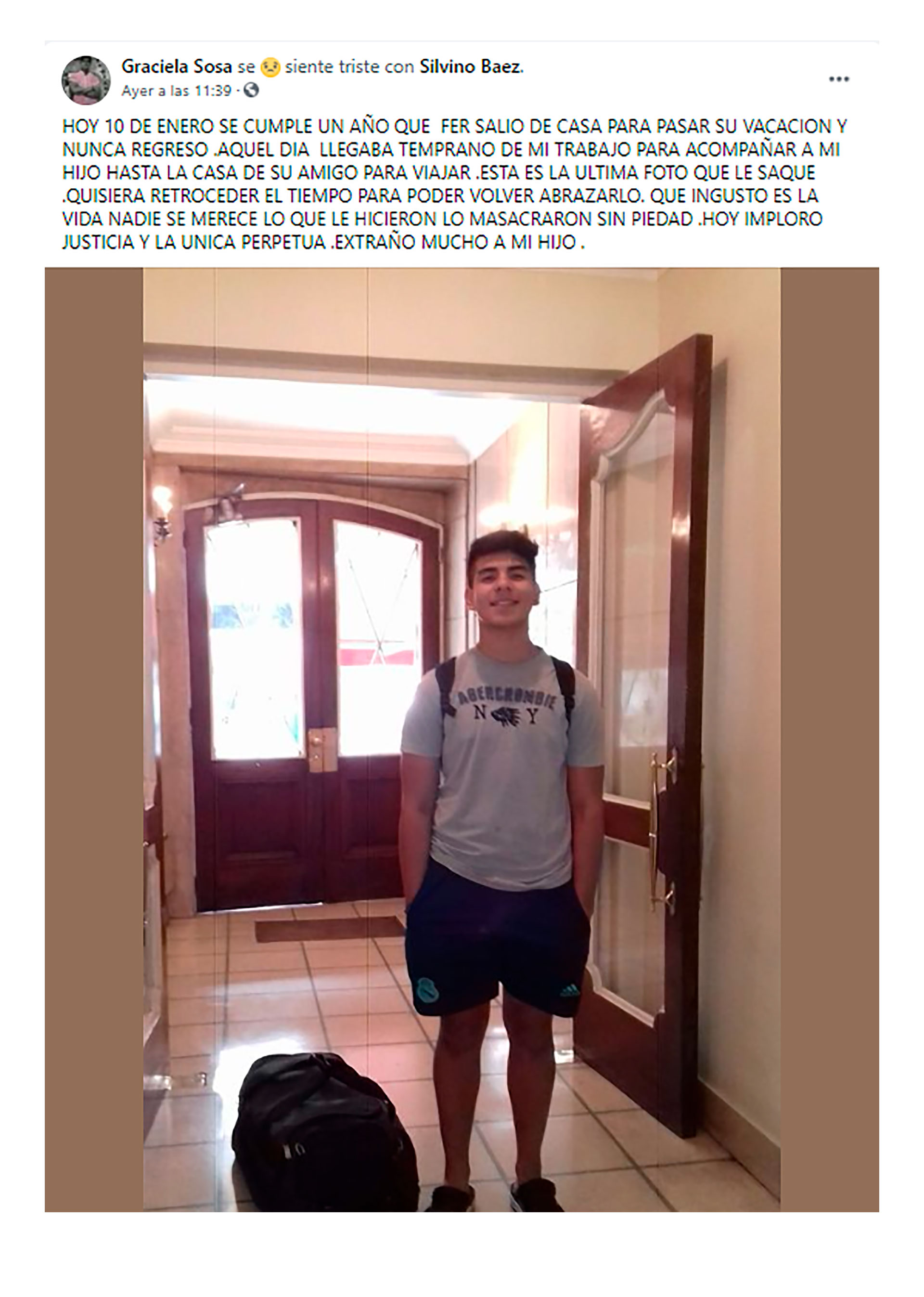 La publicación de la mamá de Fernando Báez Sosa