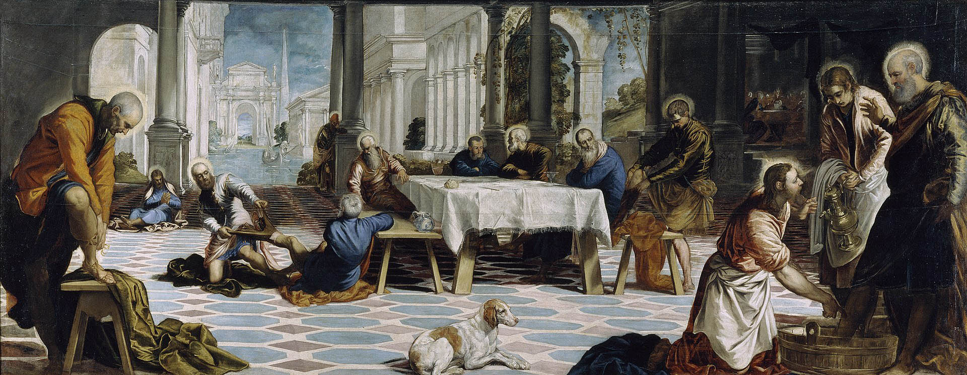 El lavatorio, obra de Tintoretto de 1548-49 que se exhibe en el Museo del Prado. Ilustra el lavado de los pies de los apóstoles que hizo Jesús