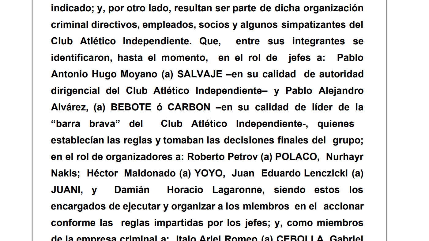 El escrito del fiscal en el que se refiere a Moyano como alias "Salvaje"