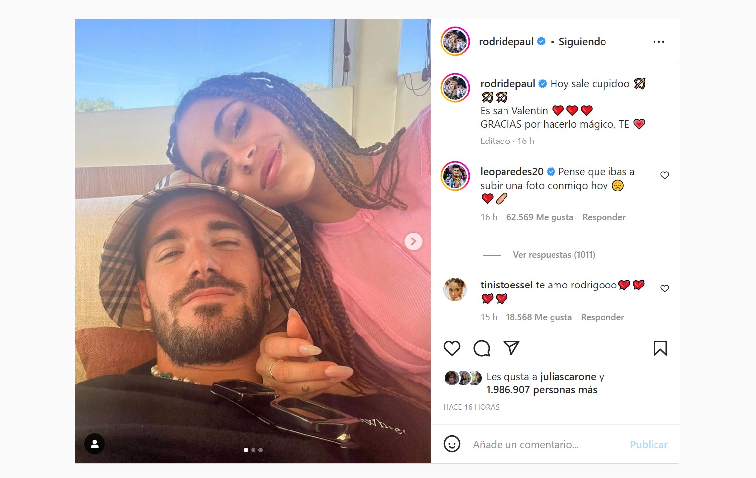 El saludo entre Tini y De Paul por el Día de San Valentín 