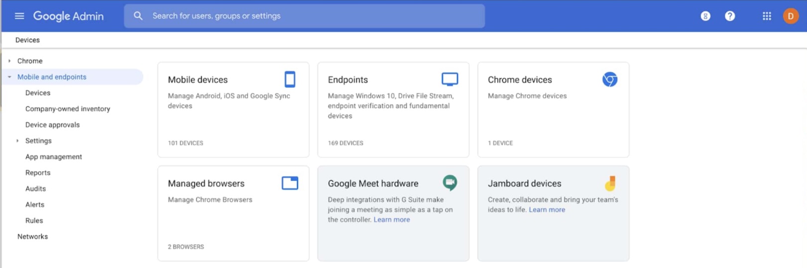 Se rediseñó la página de dispositivos en la consola de administración de G Suite (Google).