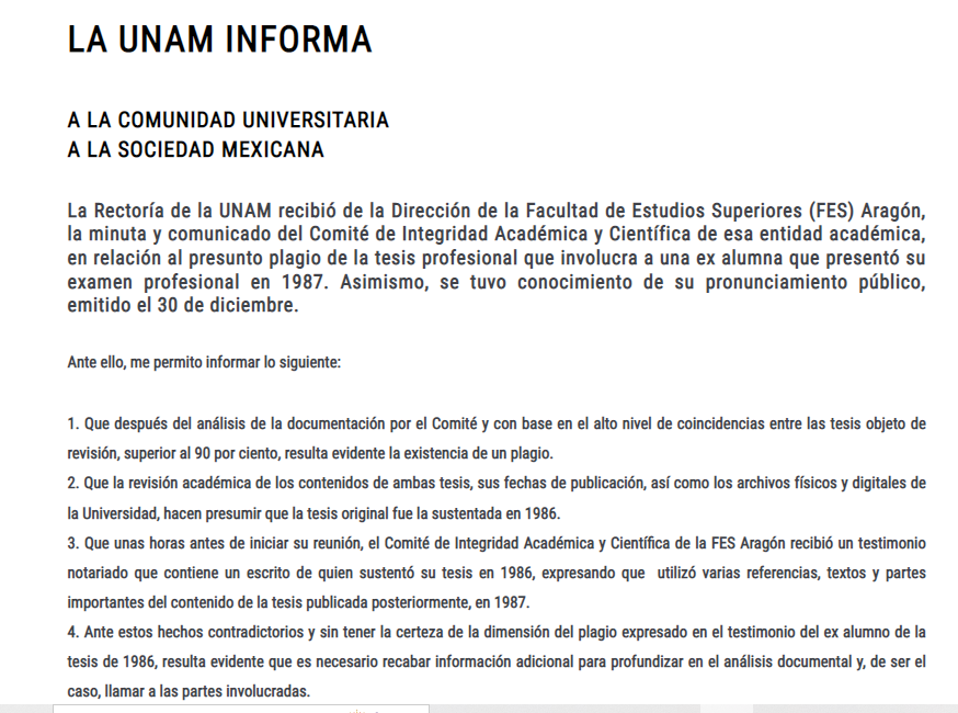 UNAM mencionó que hay una 90% de coincidencia entre tesis de Esquivel y una anterior (UNAM)