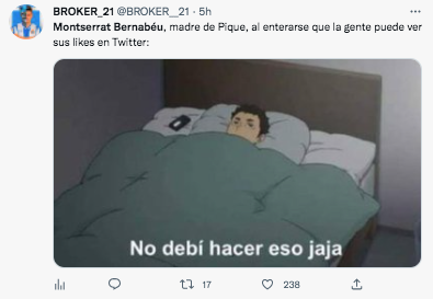 Memes sobre la madre de Piqué, Montserrat Bernabéu y sus reacciones a la nueva canción de Shakira. @BROKER_21/Twitter